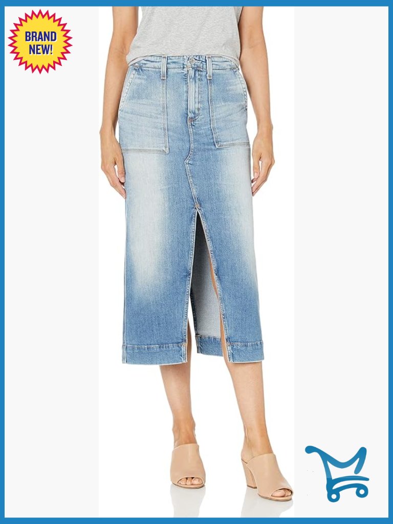High Rise Midi Denim Skirt With Zipper Closure